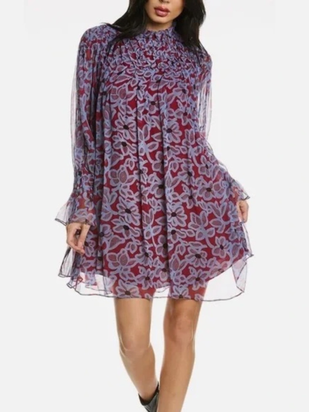NWT REBECCA TAYLOR Vera Fleur Chiffon Smocked Silk Dress Large Size L